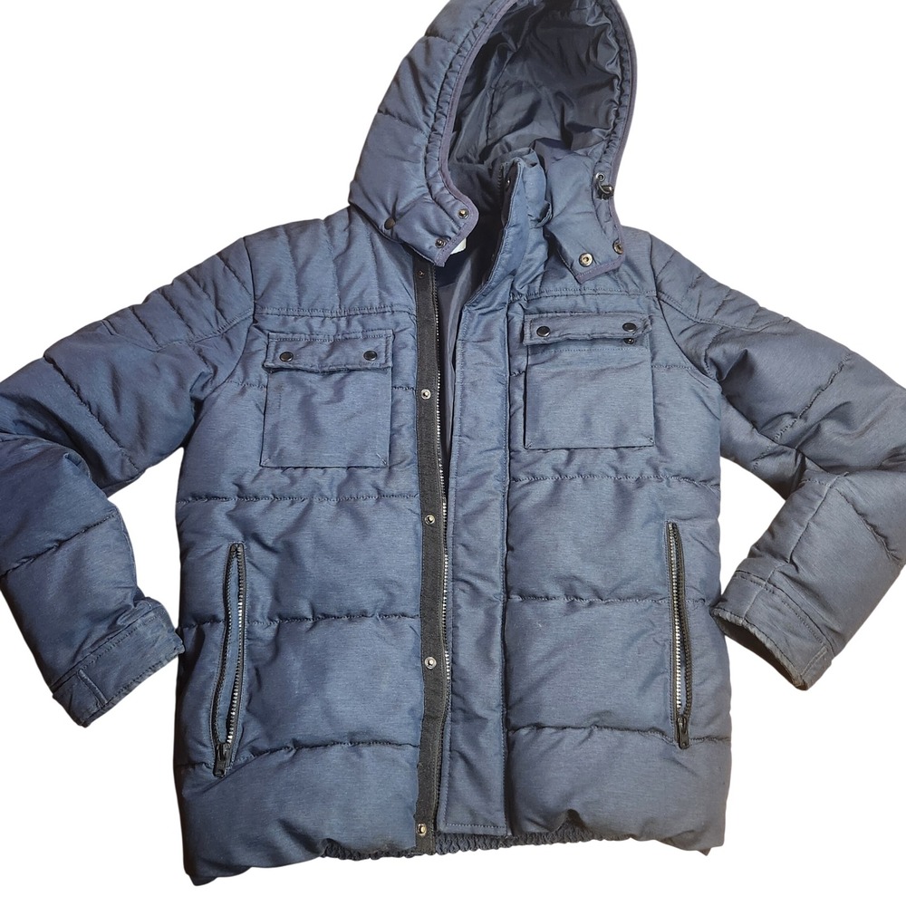 Jack & Jones Core Mens Navy Blue Hooded Puffer Jacket Coat Size M